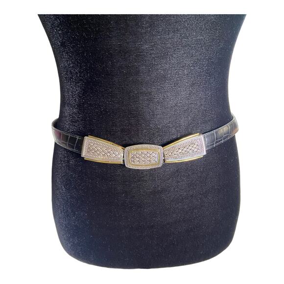 Brighton C6600 Reversible Brown Black Thin Leather Belt Croc Embossed - Picture 1 of 9